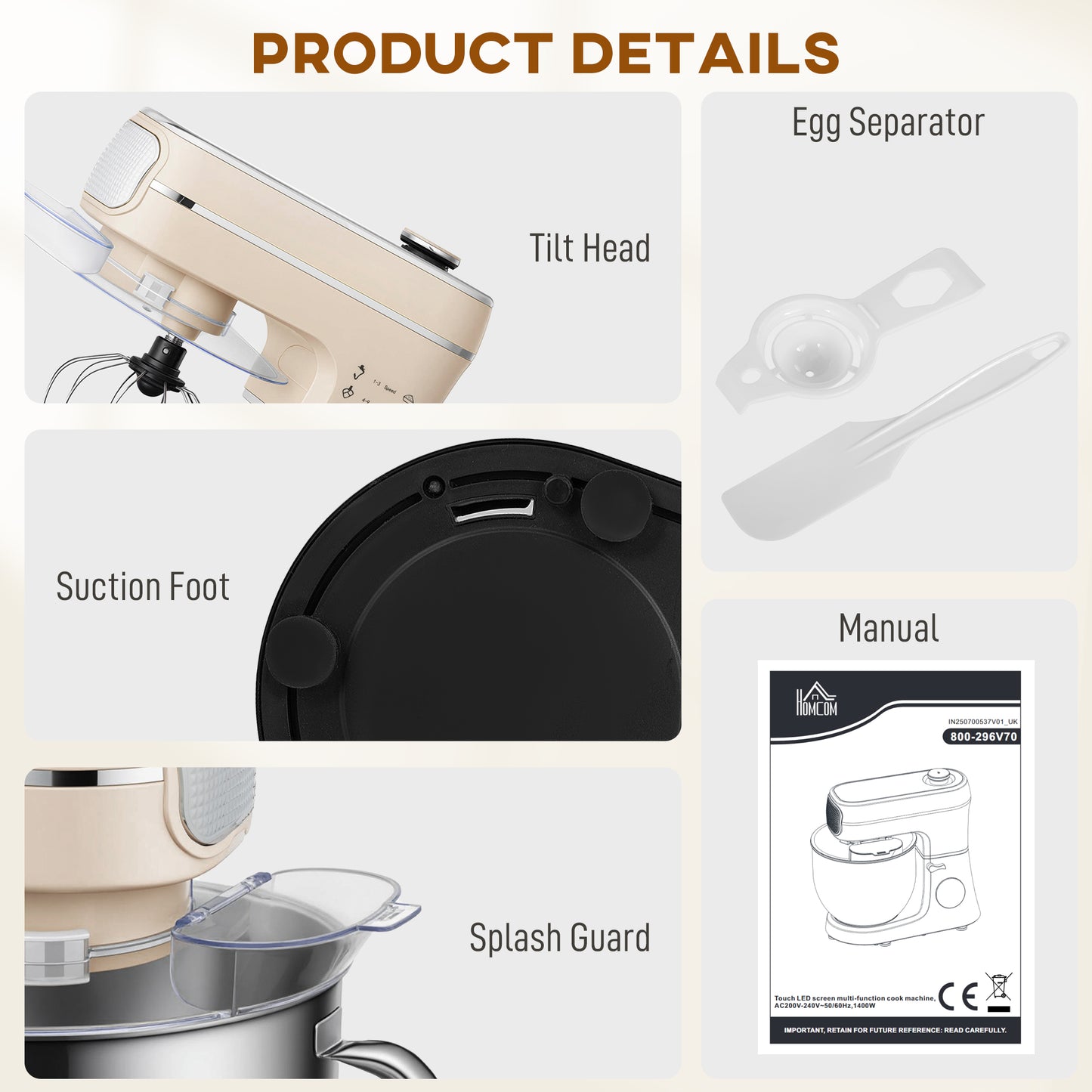 6L 1400W Stand Mixer with 11 Speeds & Fermentation Function, Cream