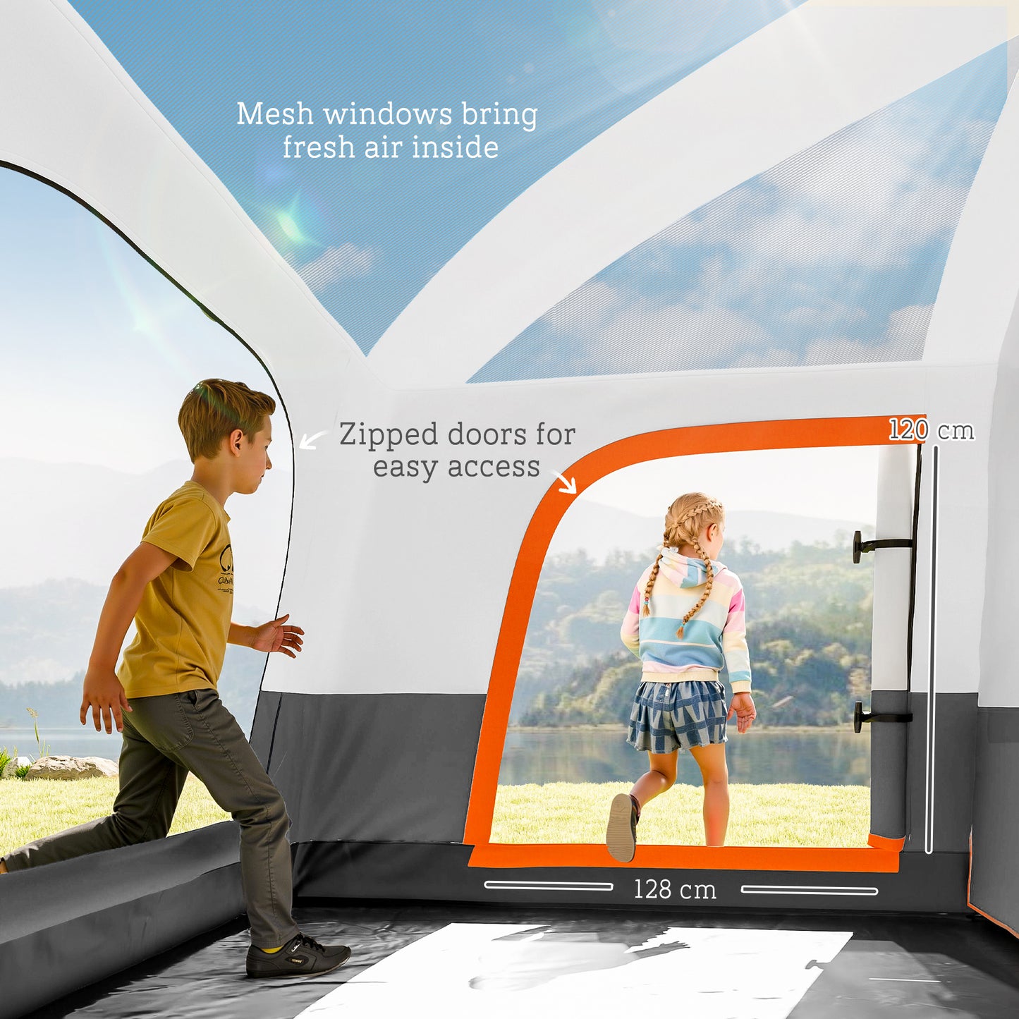 4-6 Man Camping Tent with 2 Bedroom, 3000mm Waterproof, Grey