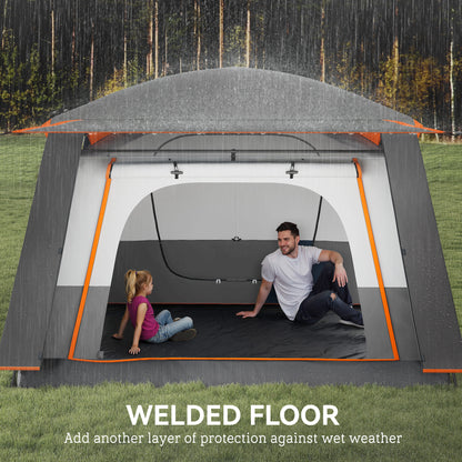 4-6 Man Camping Tent with 2 Bedroom, 3000mm Waterproof, Grey