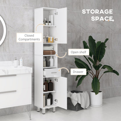 Tall Narrow Bathroom Storage Cabinet Cupboard w/ Cabinets, White