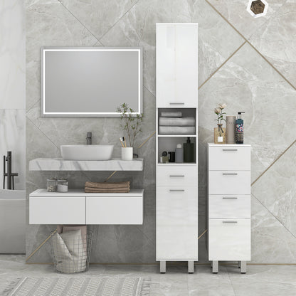 Tall Narrow Bathroom Storage Cabinet Cupboard w/ Cabinets, White