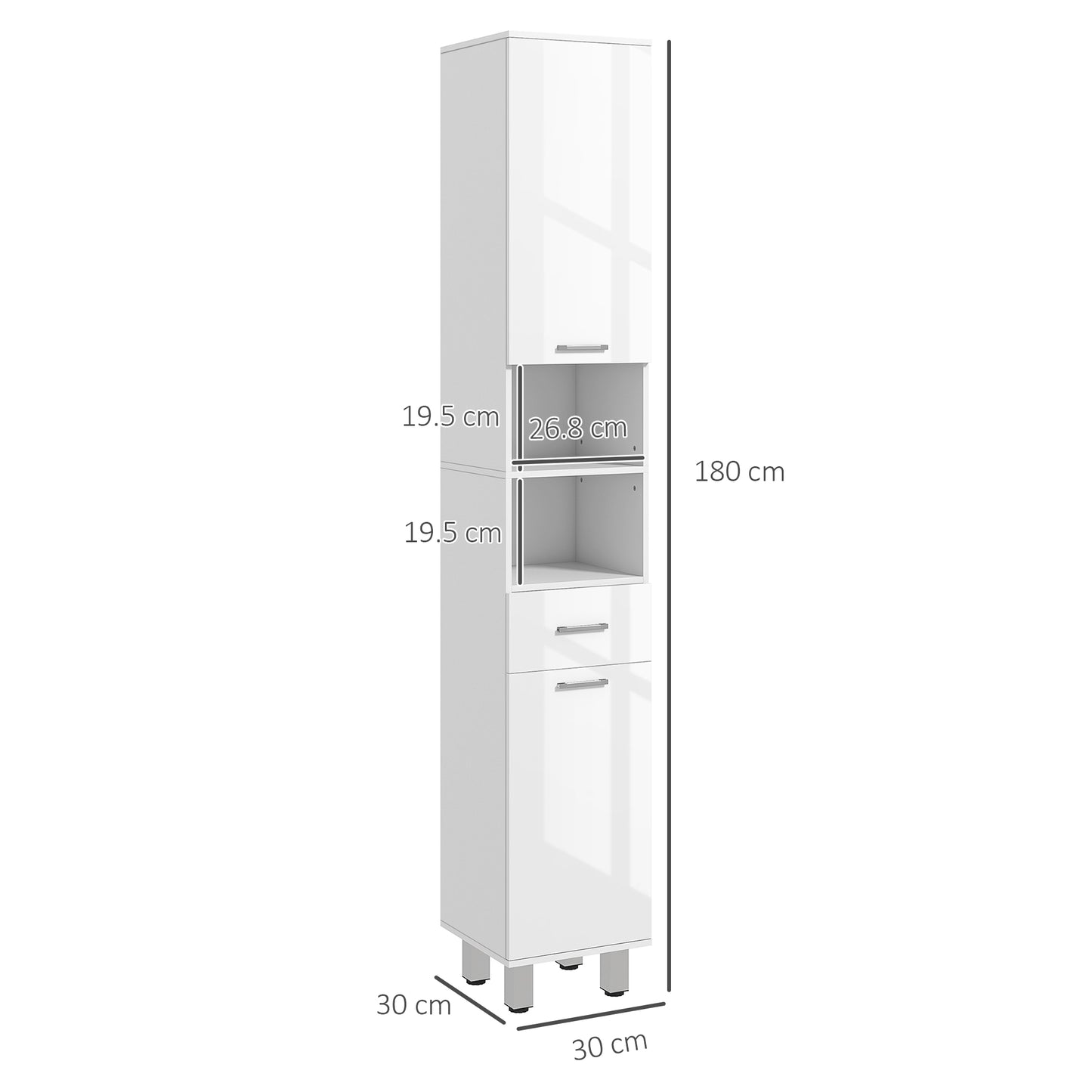 Tall Narrow Bathroom Storage Cabinet Cupboard w/ Cabinets, White
