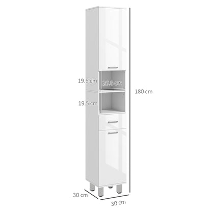 Tall Narrow Bathroom Storage Cabinet Cupboard w/ Cabinets, White