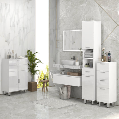 Tall Narrow Bathroom Storage Cabinet Cupboard w/ Cabinets, White
