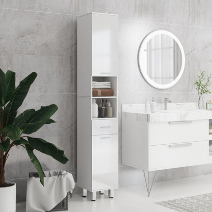 Tall Narrow Bathroom Storage Cabinet Cupboard w/ Cabinets, White