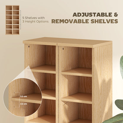 Set of 2 CD Storage Units DVD Shelf with Adjustable Shelves, Natural