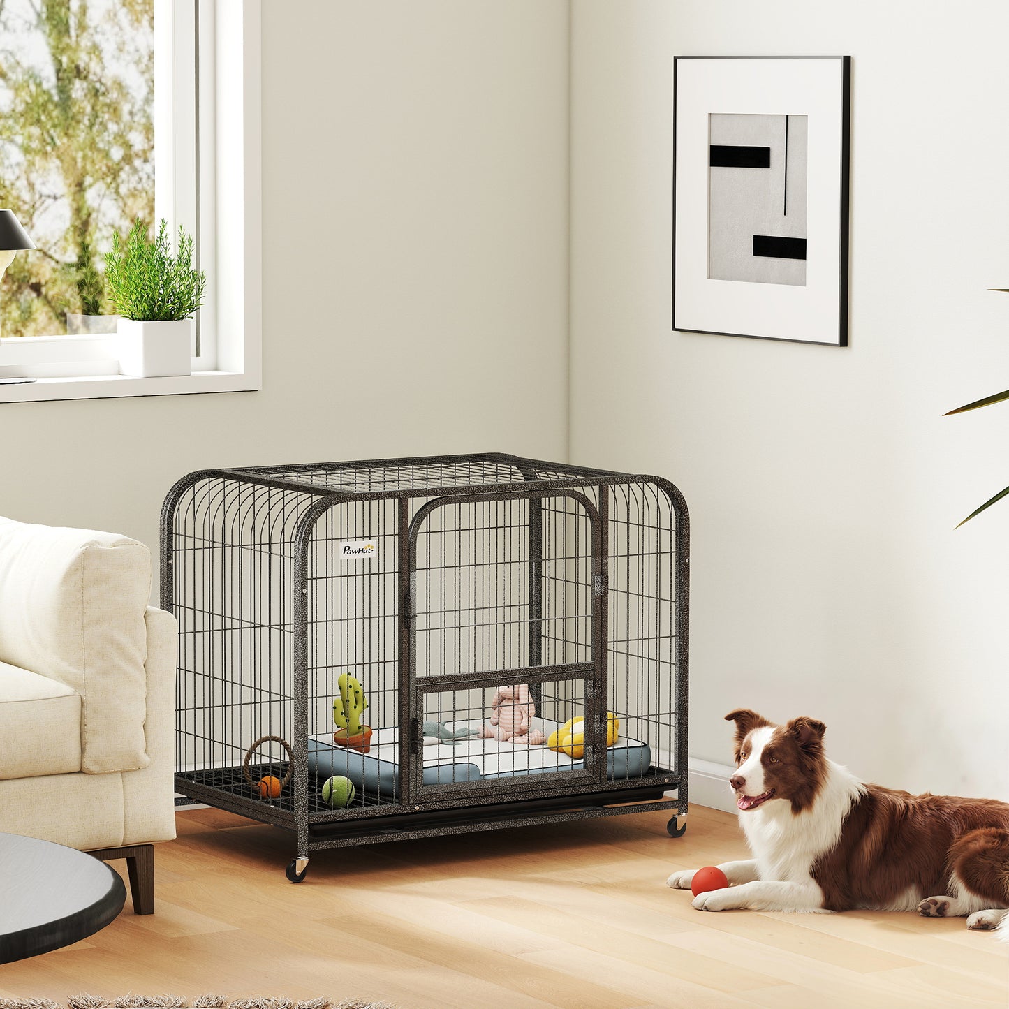 Heavy Duty Dog Crate, Large Dog Cage with Wheels and Tray