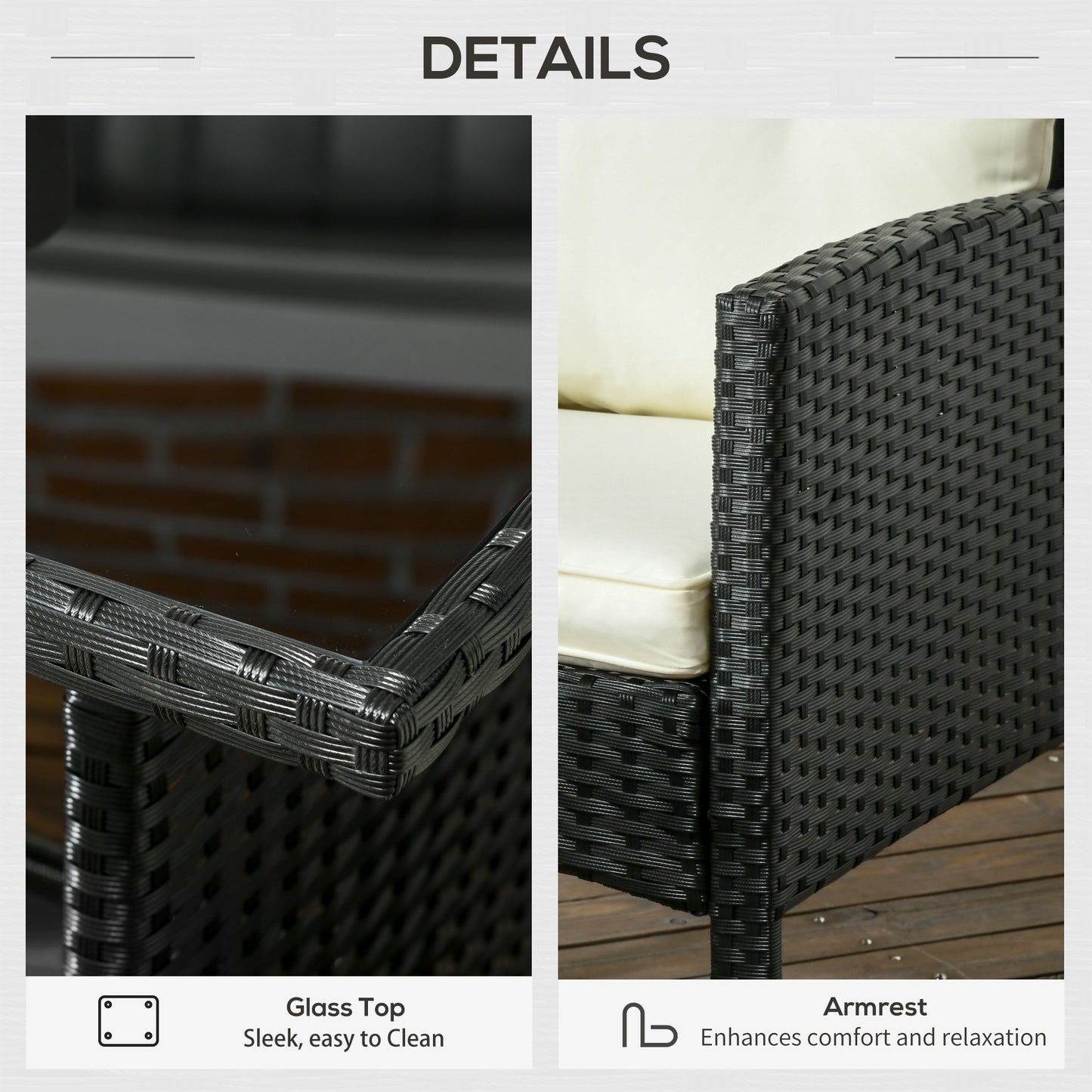 5 Seater Rattan Garden Furniture Set Wicker Armchairs Footstools and Glass Table Patio Rattan  Sets with Cushions, Black