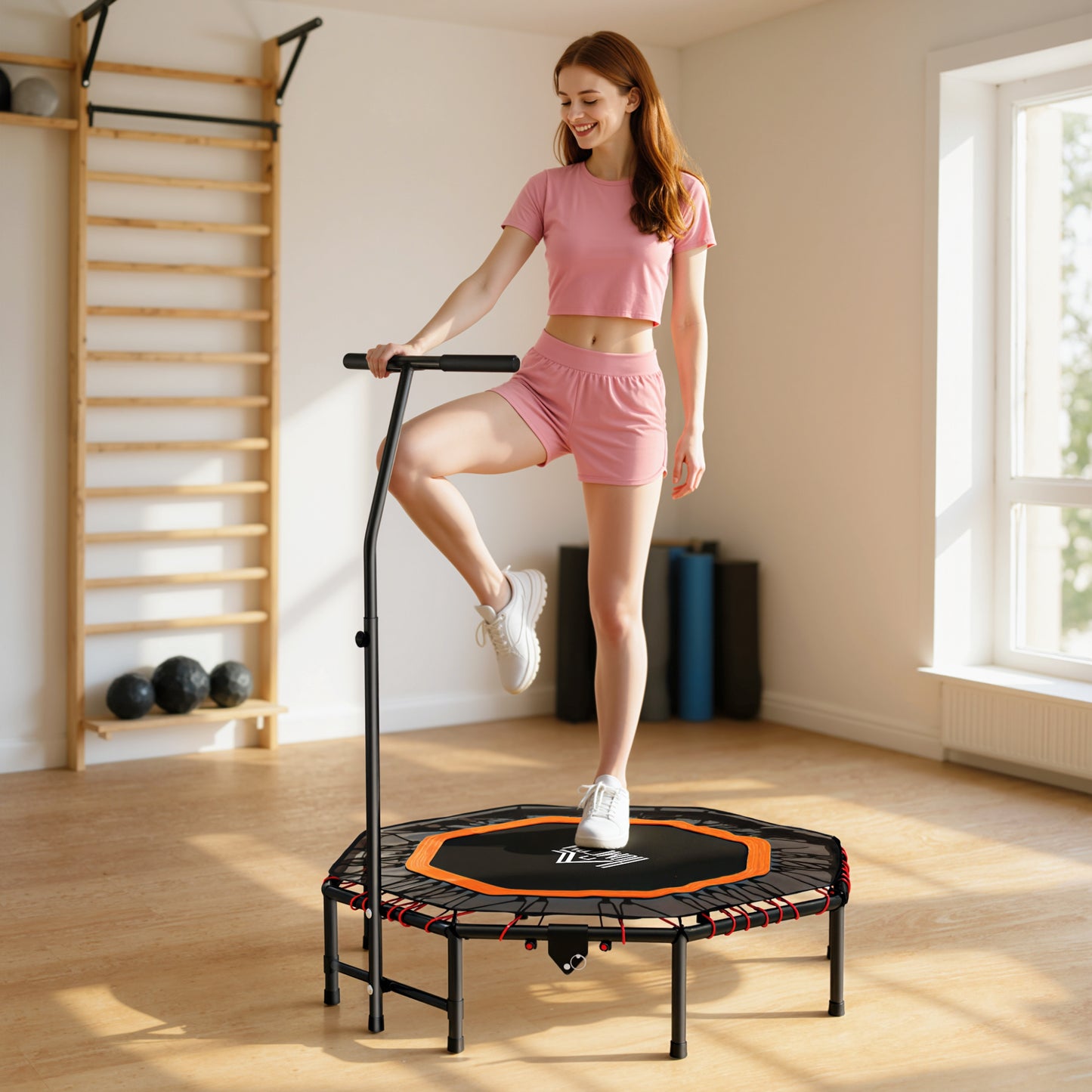 Foldable Trampoline w/ Adjust Handle, Max Load 150 KG, Orange