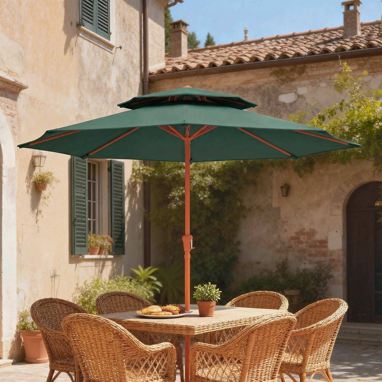 2.7 m Garden Parasol with Double Top, Green
