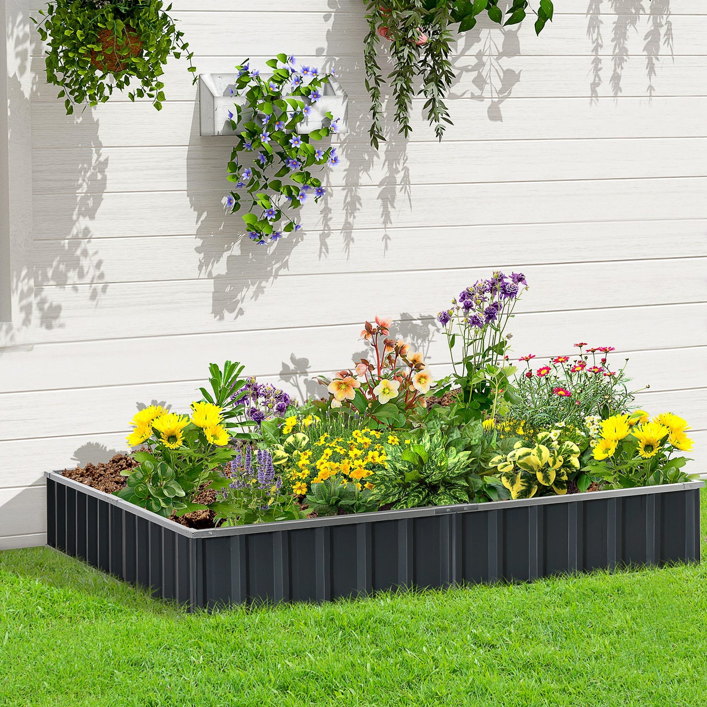 Metal Raised Garden Bed No Bottom DIY Large Planter Box w/ Gloves
