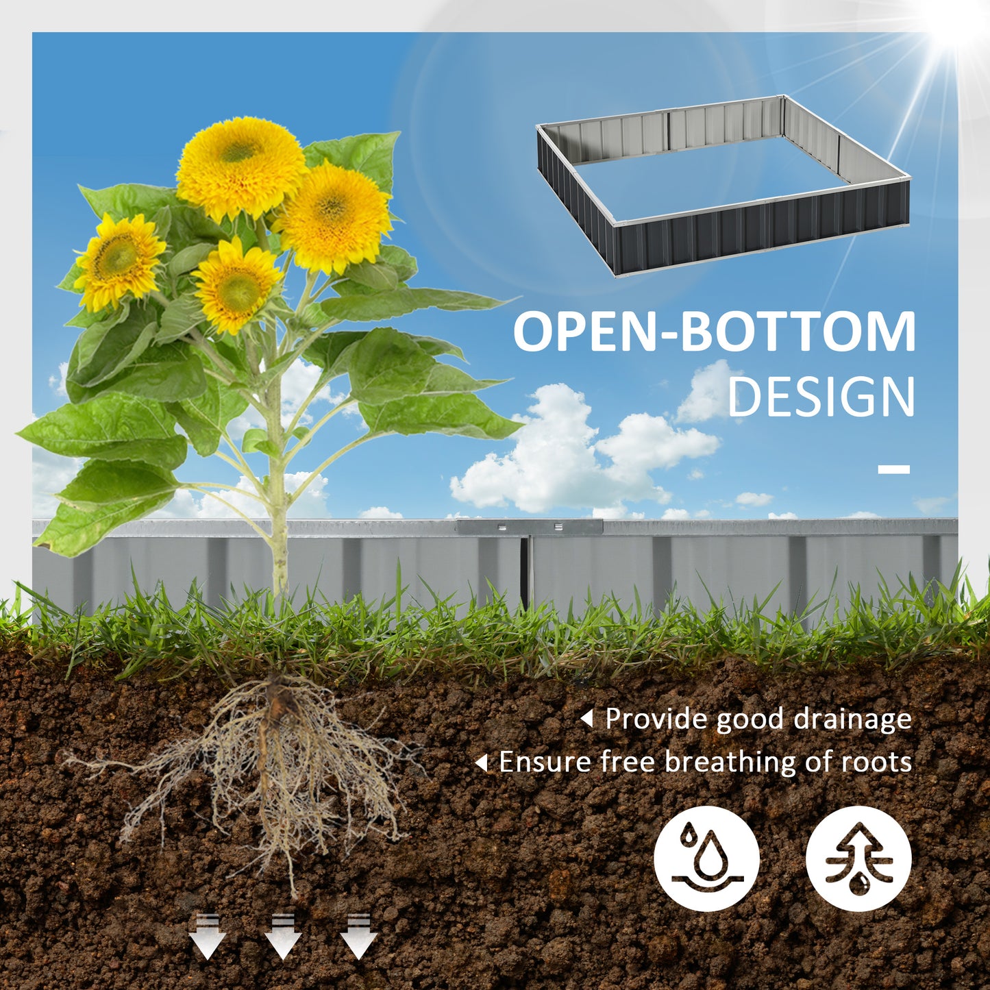 Metal Raised Garden Bed No Bottom DIY Large Planter Box w/ Gloves