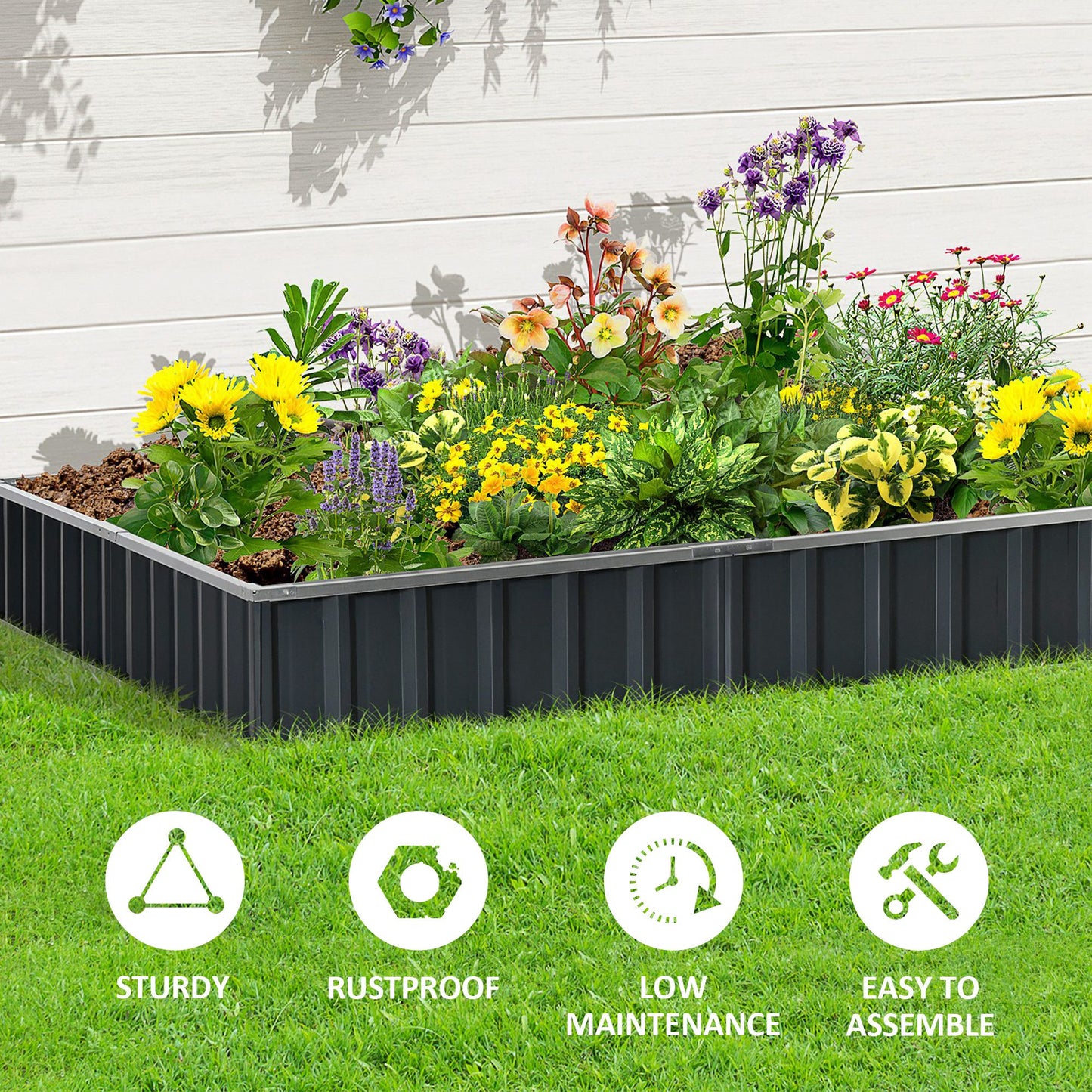 Metal Raised Garden Bed No Bottom DIY Large Planter Box w/ Gloves
