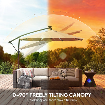 3 m Garden Cantilever Parasol with Solar Light, Rotation, Khaki