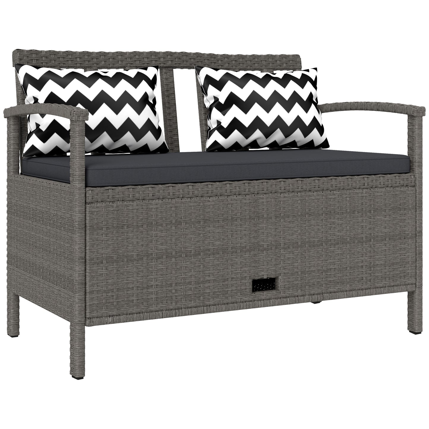 160L Rattan Garden Storage Bench, Cushioned Outdoor Bench, Grey