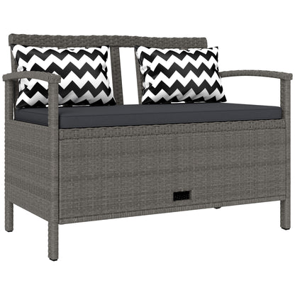 160L Rattan Garden Storage Bench, Cushioned Outdoor Bench, Grey