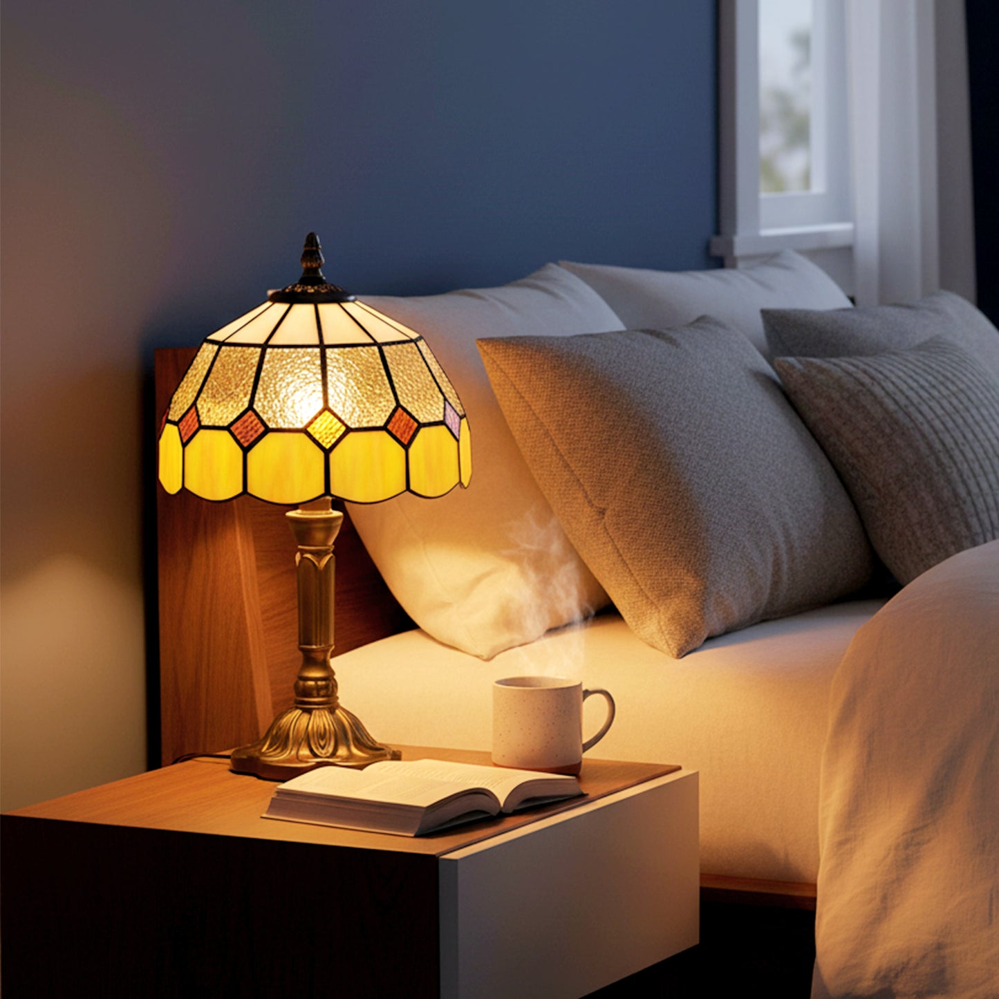 Tiffany-Style Table Lamp for Bedroom, Bulb not Included, Orange
