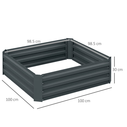 Set of 2 291L Raised Garden Bed, Elevated Galvanised Planter Box for Flowers, Herbs, 100x100x30cm, Grey