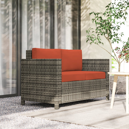 Rattan Wicker 2-seat Sofa Loveseat Padded Garden Furniture Grey