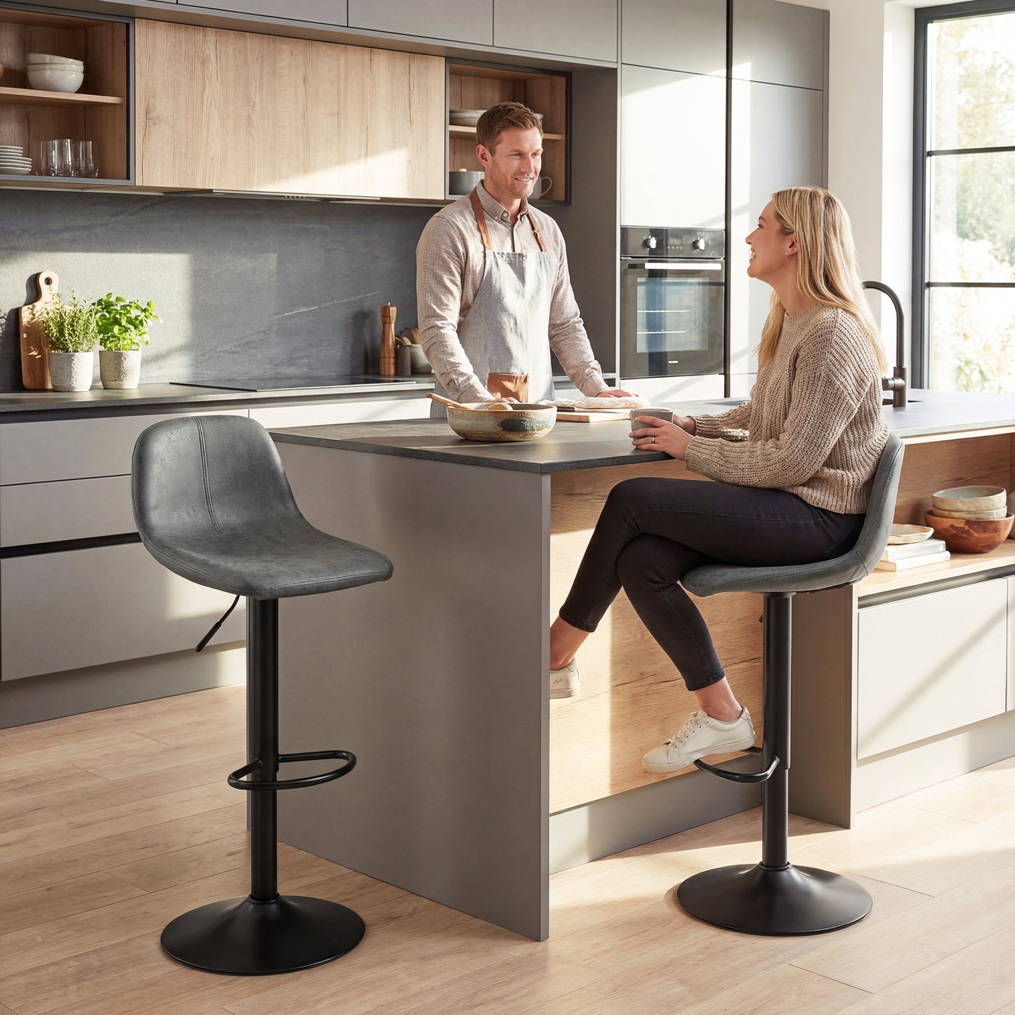 Bar Stools Set of 2, Modern Swivel Barstools for Dining Room, Grey