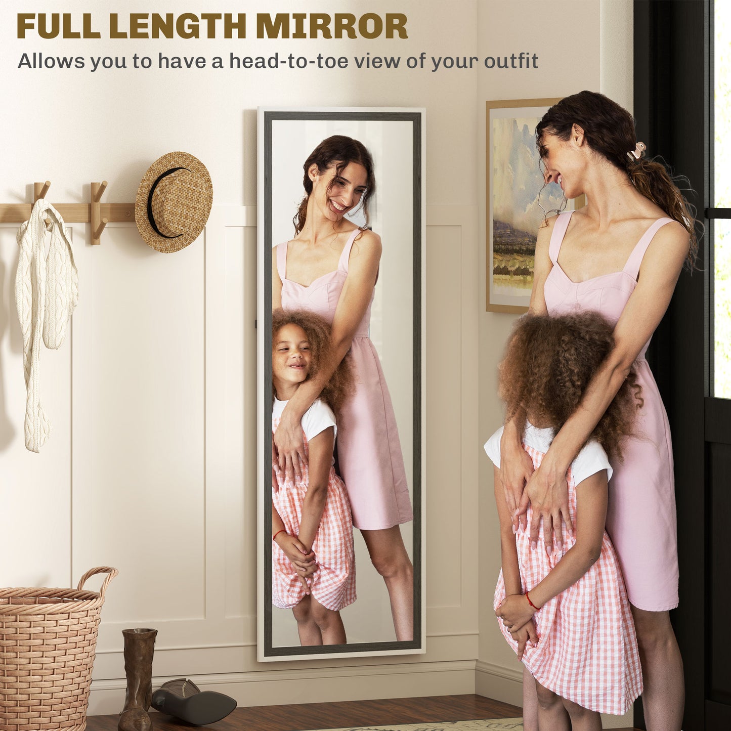 Full Length Mirror, Standing Leaning Wall, 163 x 53 cm, Grey
