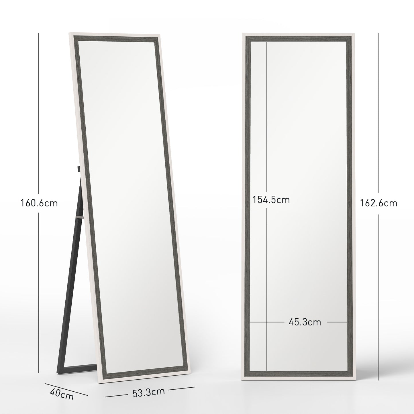 Full Length Mirror, Standing Leaning Wall, 163 x 53 cm, Grey