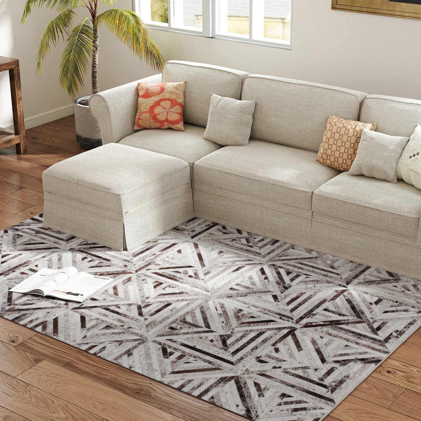 Non-Slip Washable Rug, Chenille Floor Carpet for Living Room, Brown