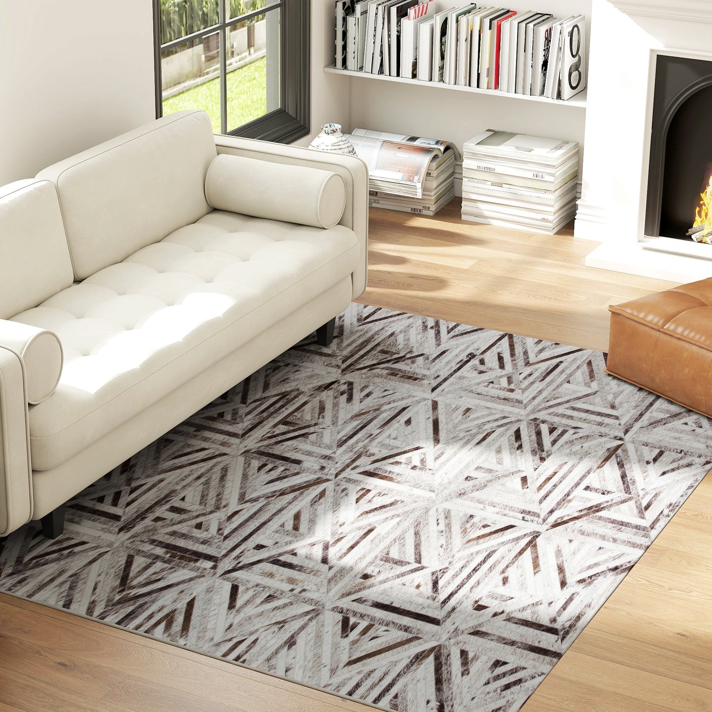 Non-Slip Washable Rug, Chenille Floor Carpet for Living Room, Brown