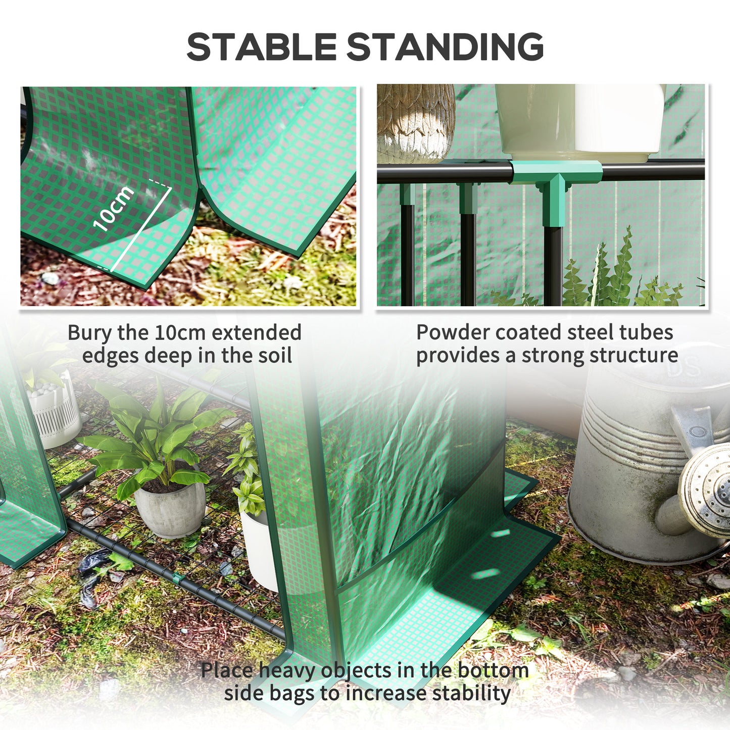3 Tier Lean-to Mini Greenhouse with Green Hemmed Edging, Green