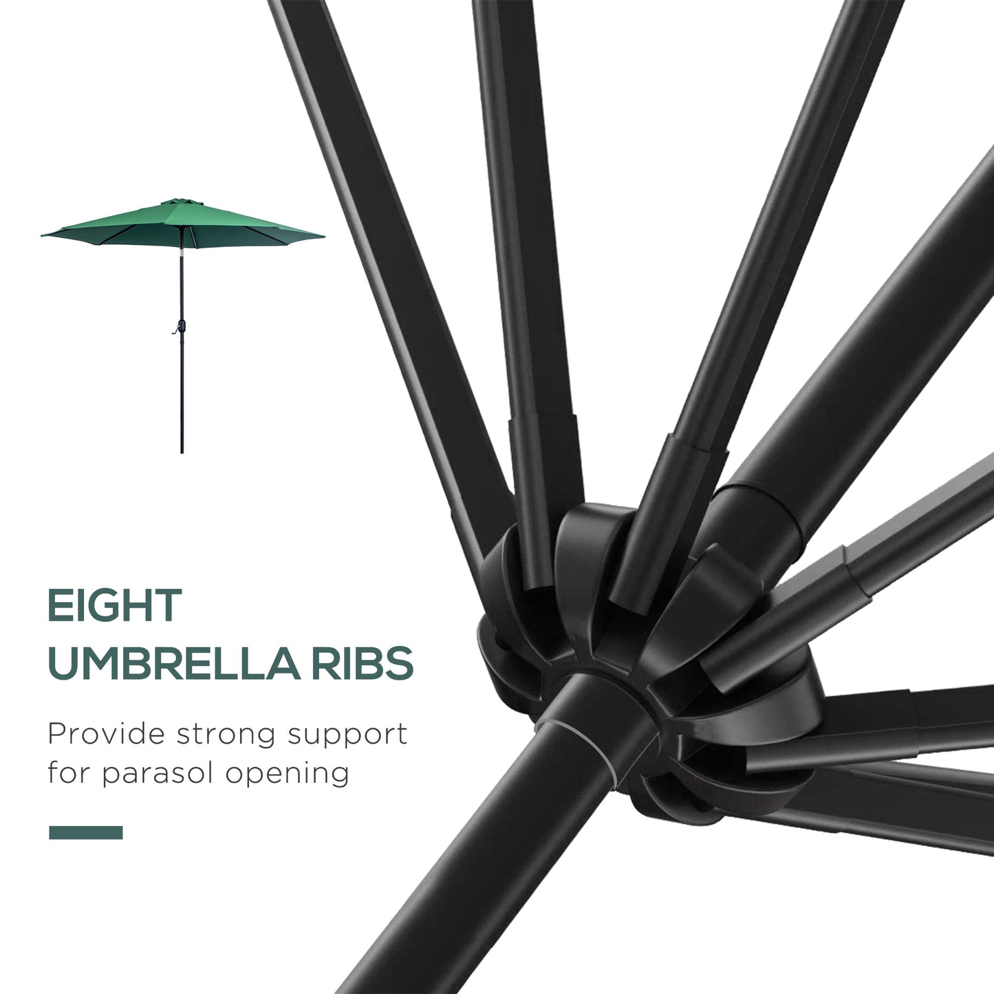 3(m) Patio Umbrella Outdoor Sunshade Canopy w/ Tilt & Crank Green