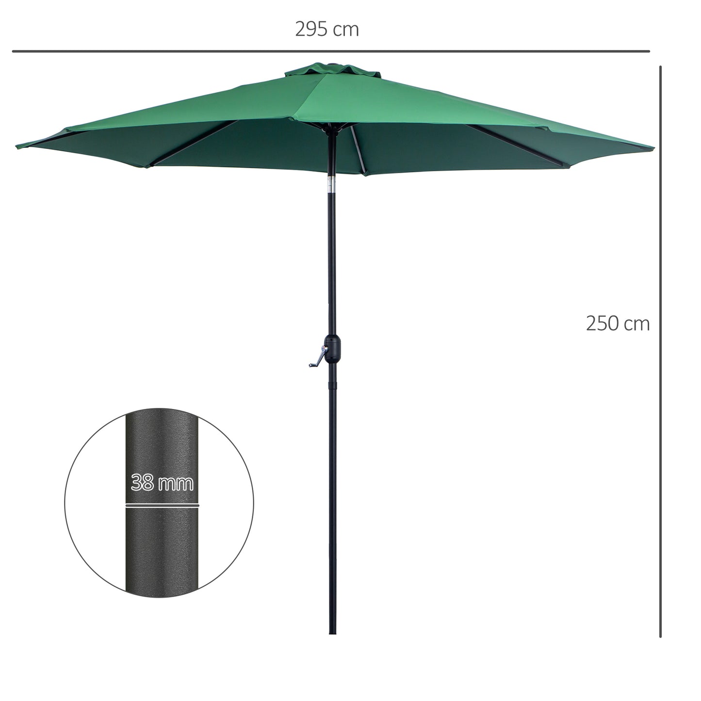 3(m) Patio Umbrella Outdoor Sunshade Canopy w/ Tilt & Crank Green