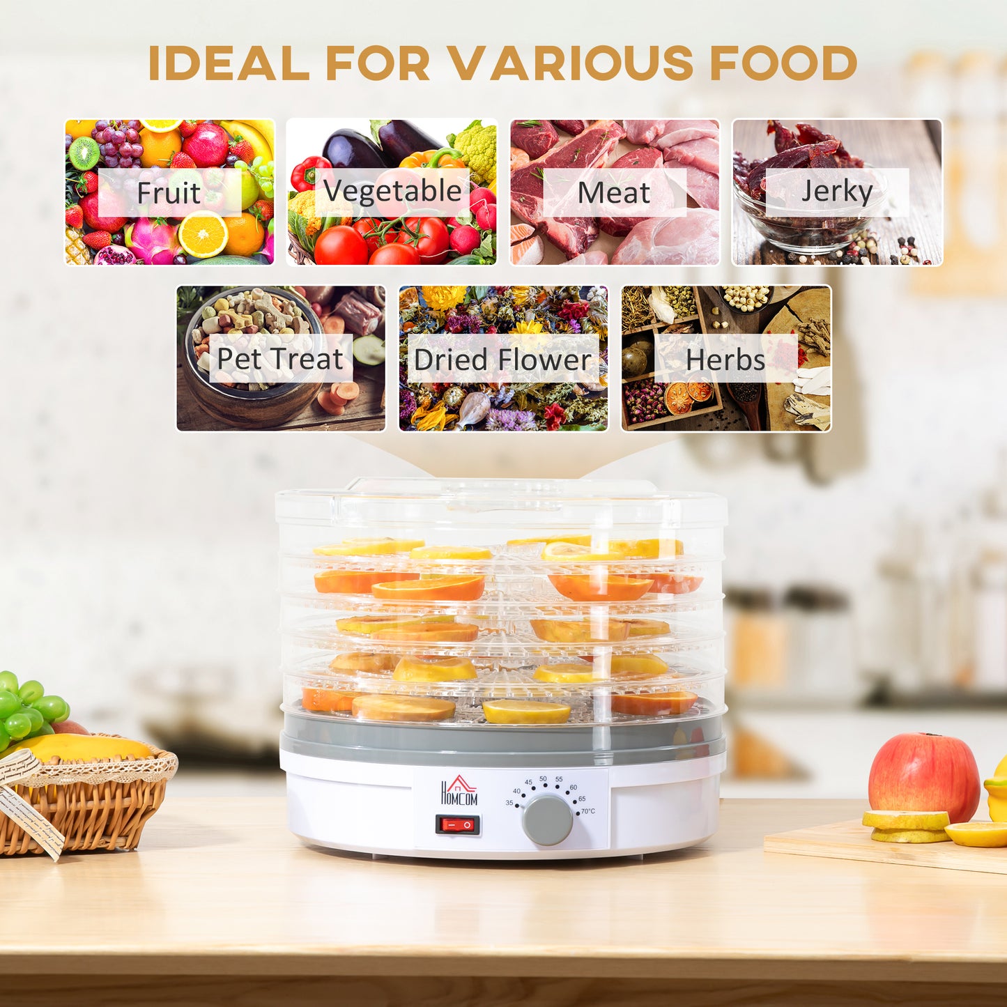 5 Tier Food Dehydrator for Drying Fruit Meat Vegetable Jerky Pet Treat