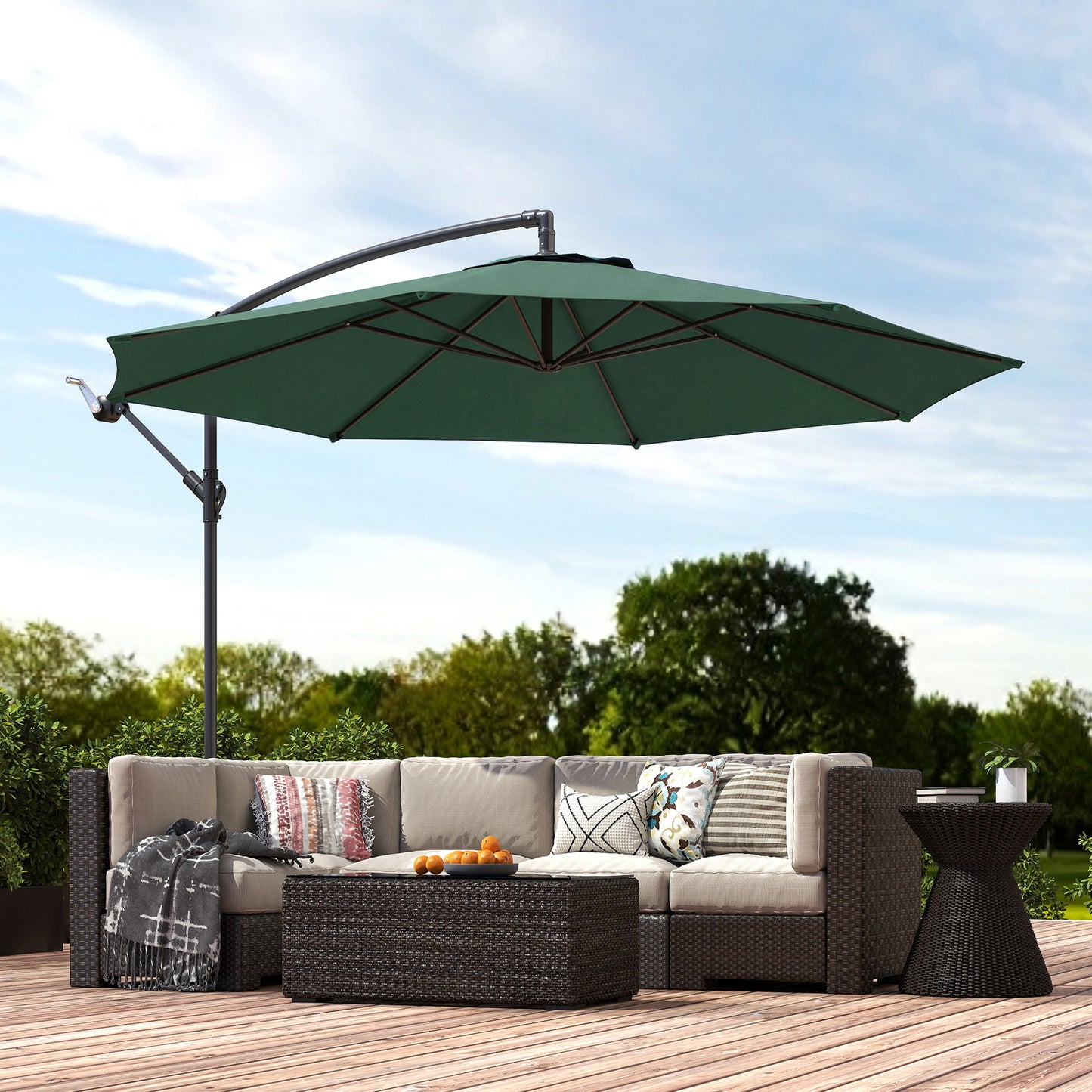 3(m) Garden Banana Parasol Cantilever Umbrella w/ Base, Dark Green