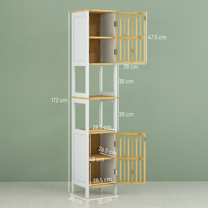 Tall Bathroom Cabinet Bamboo Bathroom Cupboard with Adjustable Shelves