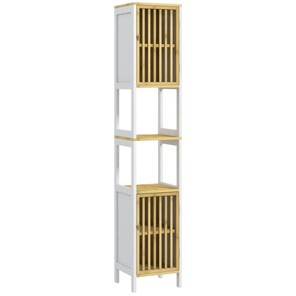 Tall Bathroom Cabinet Bamboo Bathroom Cupboard with Adjustable Shelves