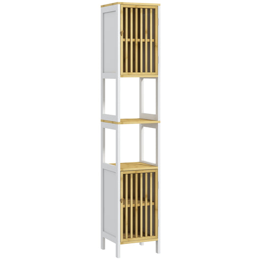 Tall Bathroom Cabinet Bamboo Bathroom Cupboard with Adjustable Shelves
