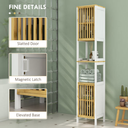 Tall Bathroom Cabinet Bamboo Bathroom Cupboard with Adjustable Shelves