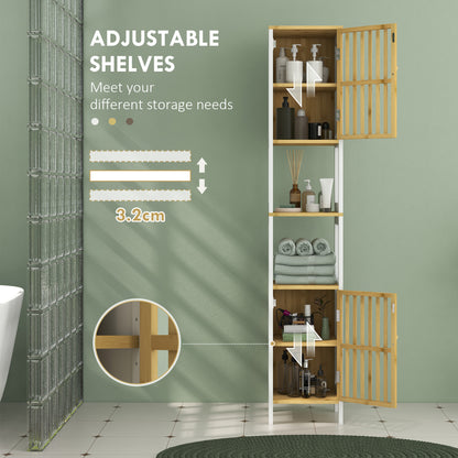 Tall Bathroom Cabinet Bamboo Bathroom Cupboard with Adjustable Shelves
