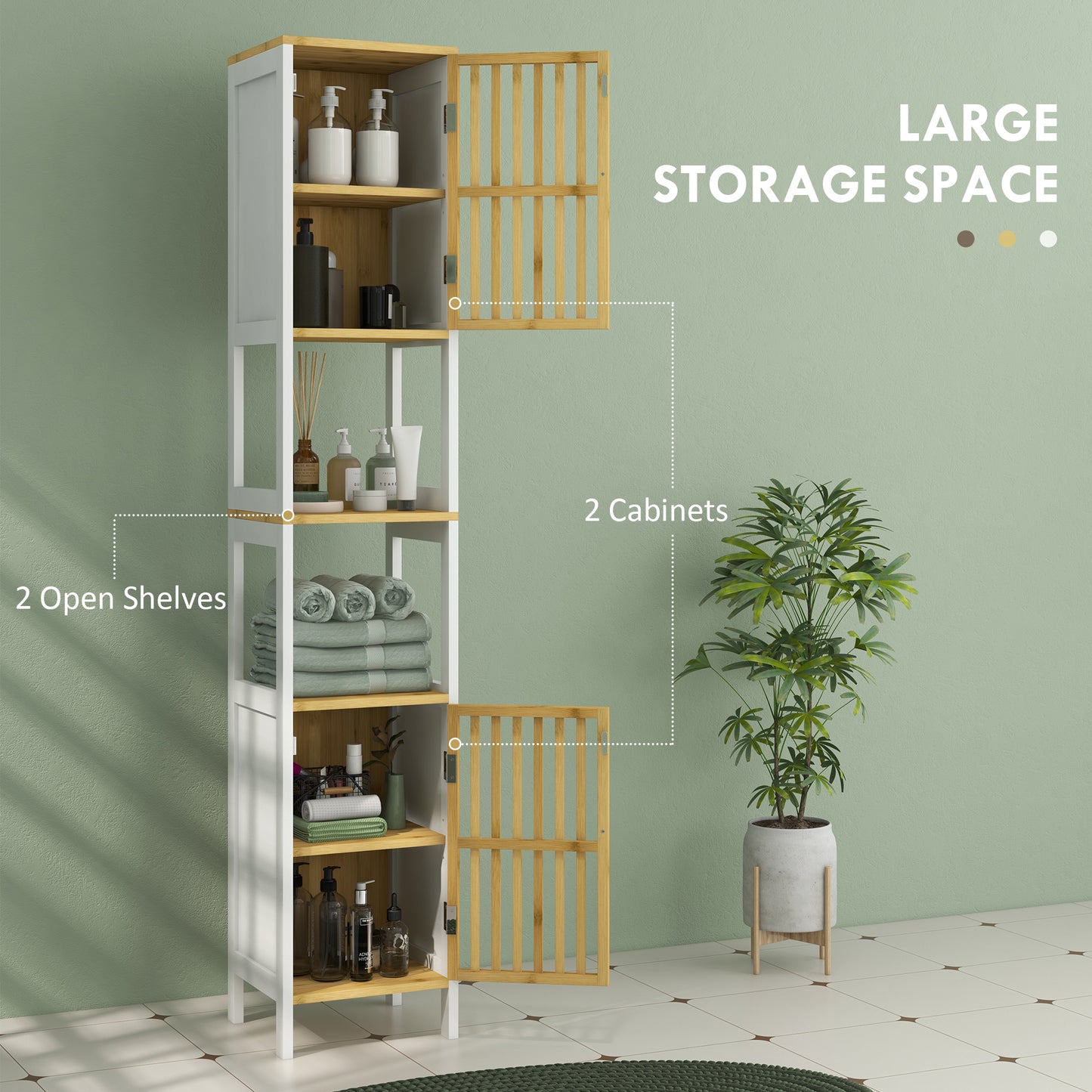 Tall Bathroom Cabinet Bamboo Bathroom Cupboard with Adjustable Shelves
