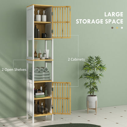 Tall Bathroom Cabinet Bamboo Bathroom Cupboard with Adjustable Shelves