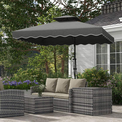 2.5m Square Double Top Garden Parasol Cantilever Umbrella with Ruffles, Grey