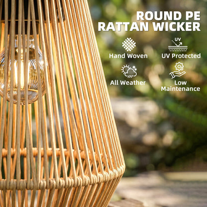 Rattan Hanging Solar Lights Outdoor Garden Lantern Set of 2, Brown