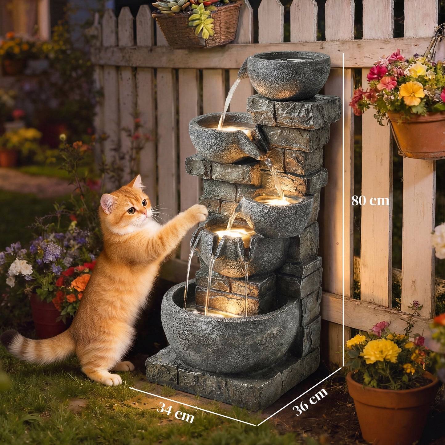 5 Tiers Outdoor Water Fountain with LED Lights for Garden, Mixed