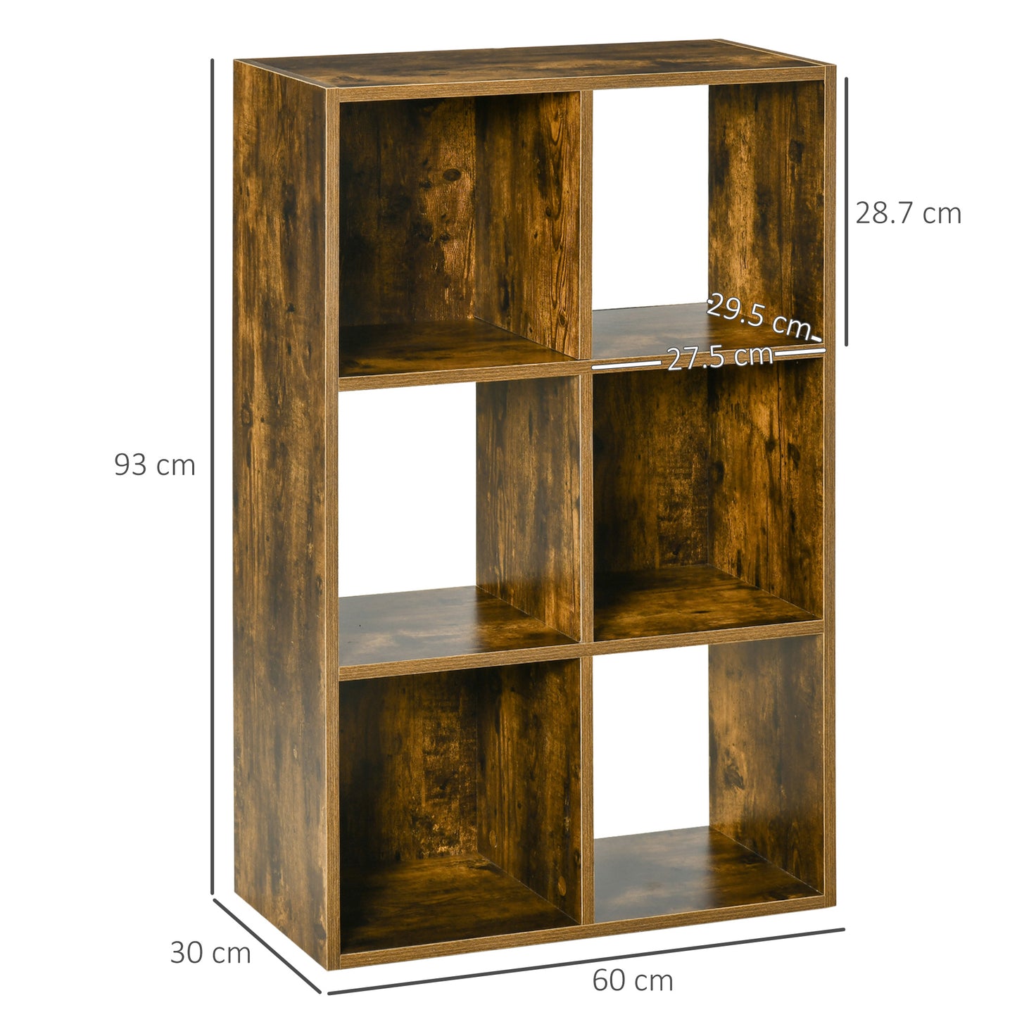 Industrial Style Storage Shelf, Bookcase, Bookshelf with 6 Compartments, Freestanding Shelving Unit for Living Room, Home Study, Rustic Brown