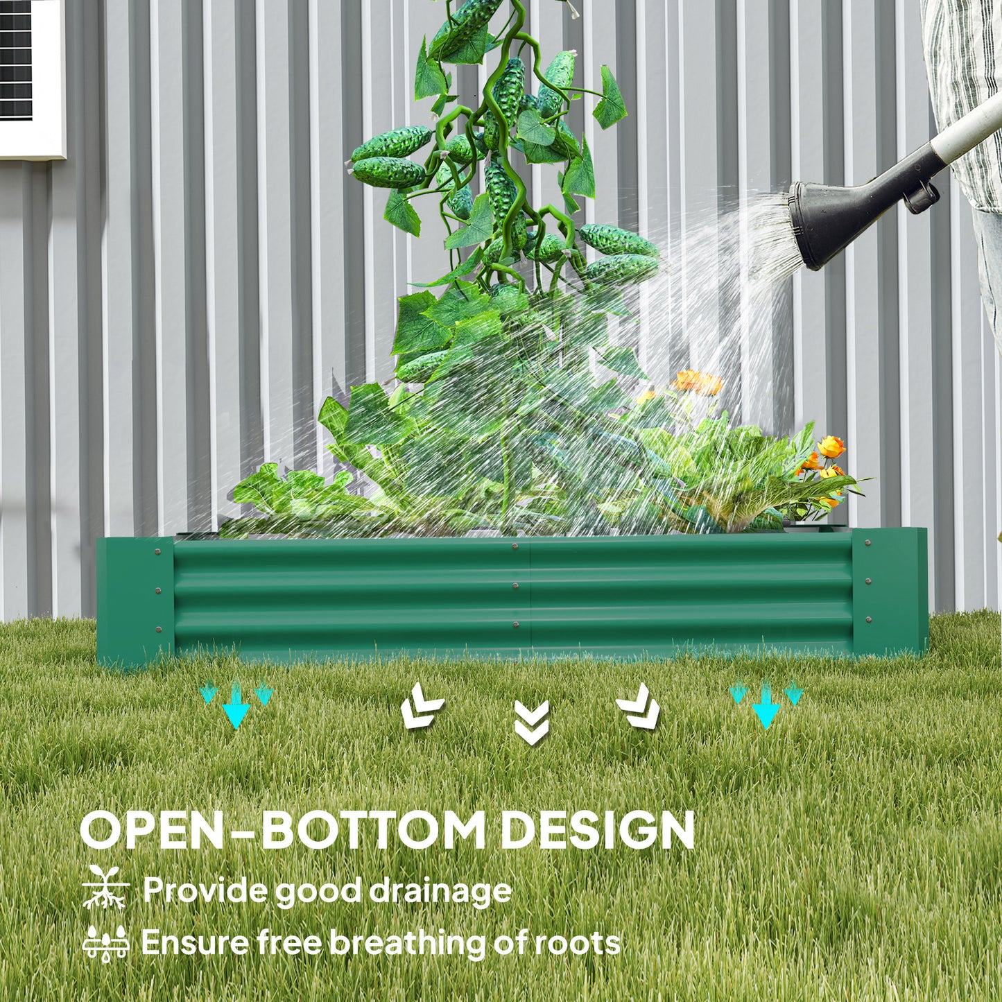 Galvanised Raised Garden Bed, 180x90x30cm Raised Planter, Green