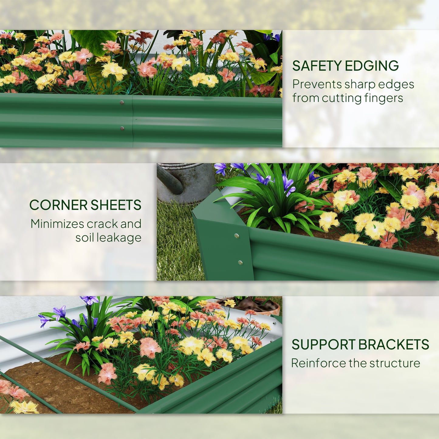 Galvanised Raised Garden Bed, 180x90x30cm Raised Planter, Green