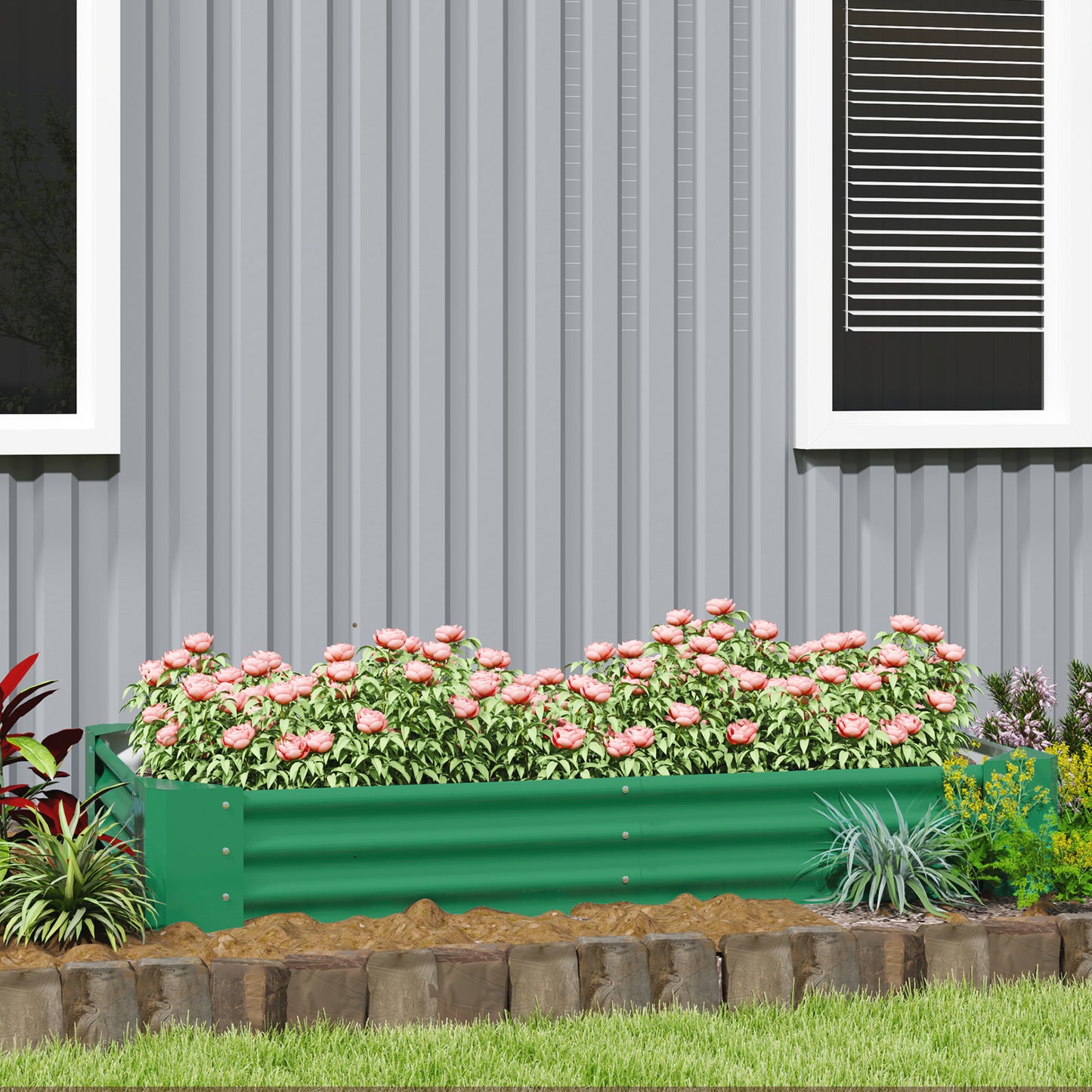 Galvanised Raised Garden Bed, 180x90x30cm Raised Planter, Green