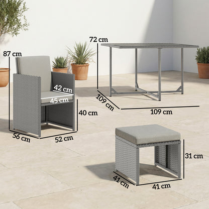 8 Seater Cube Rattan Garden Dining Set with Cushions, Light Grey