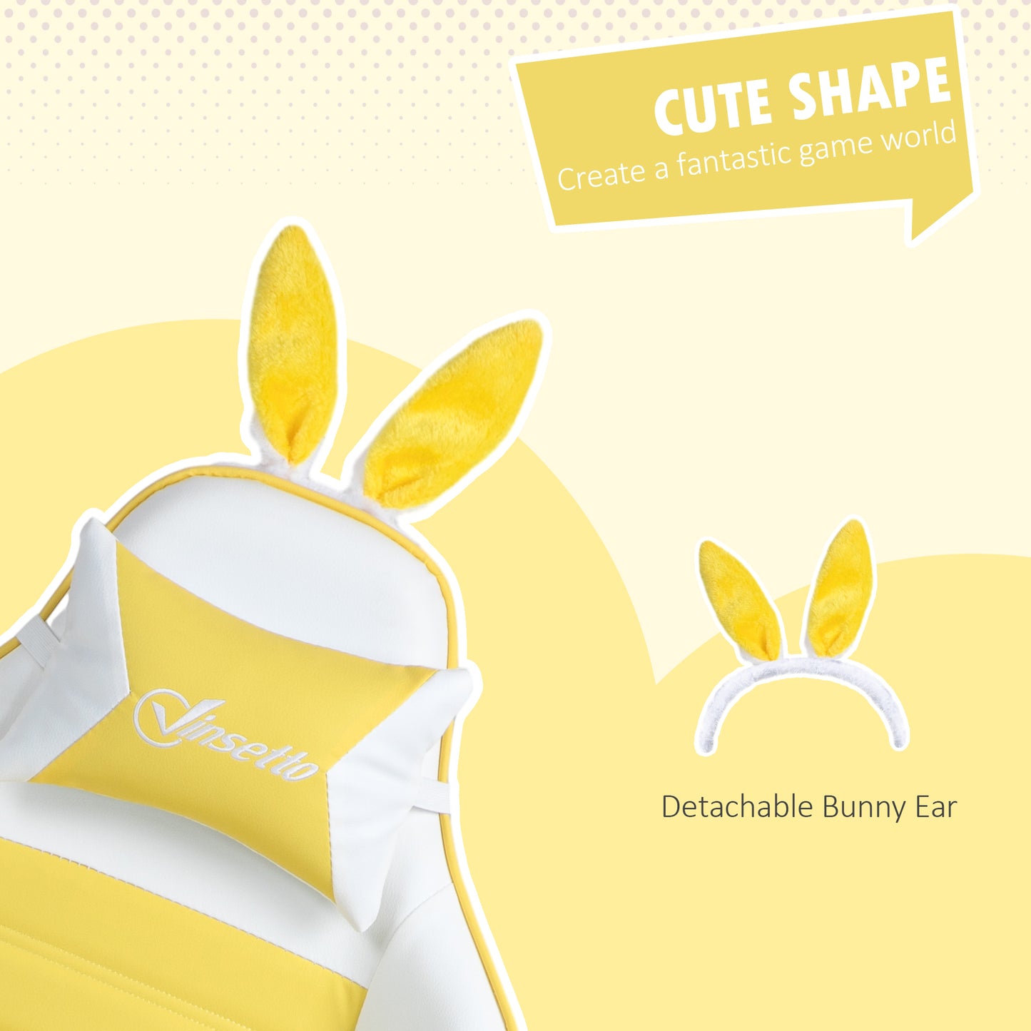 Racing Style Gaming Chair with Footrest Removable Rabbit Ears, Yellow