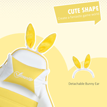 Racing Style Gaming Chair with Footrest Removable Rabbit Ears, Yellow